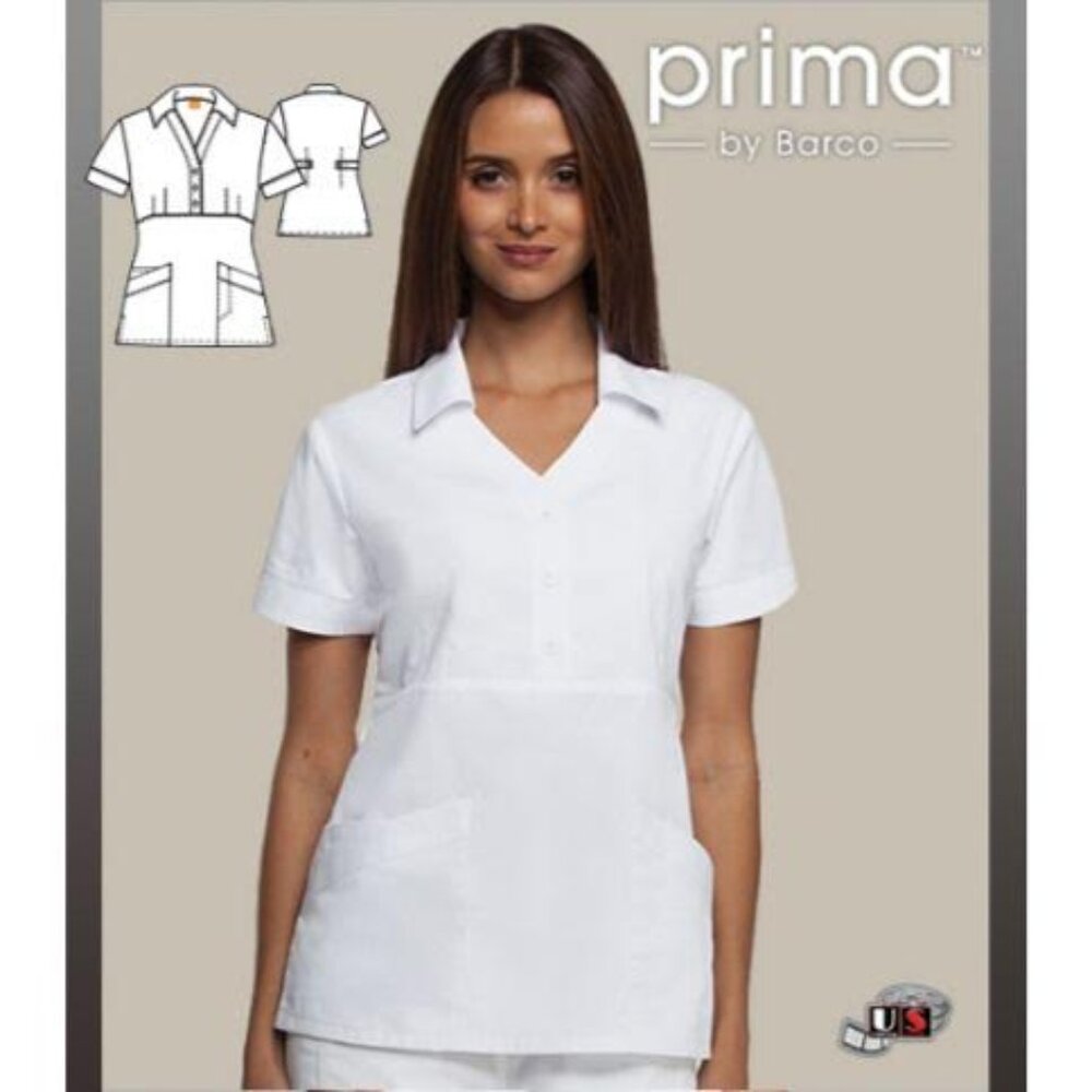 Prima™ by Barco 41418 Women's 3-Pocket Collar Button Front Scrub Top White